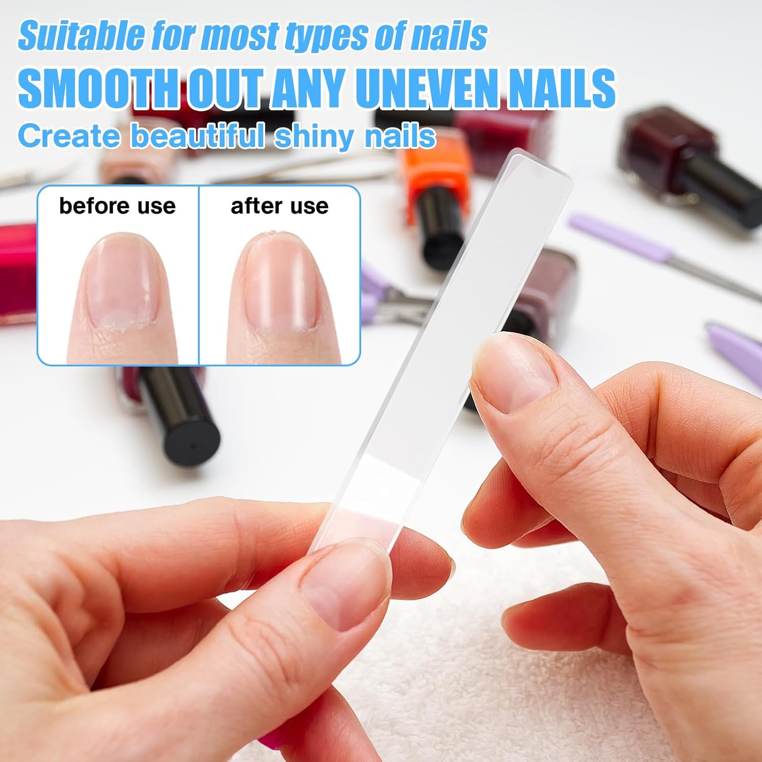 8 Pcs Nano Nail File, Glass Nail File for Natural Nails, Glass Nail Buffers Shiner Polisher, Glass Nail Files for Women with Case