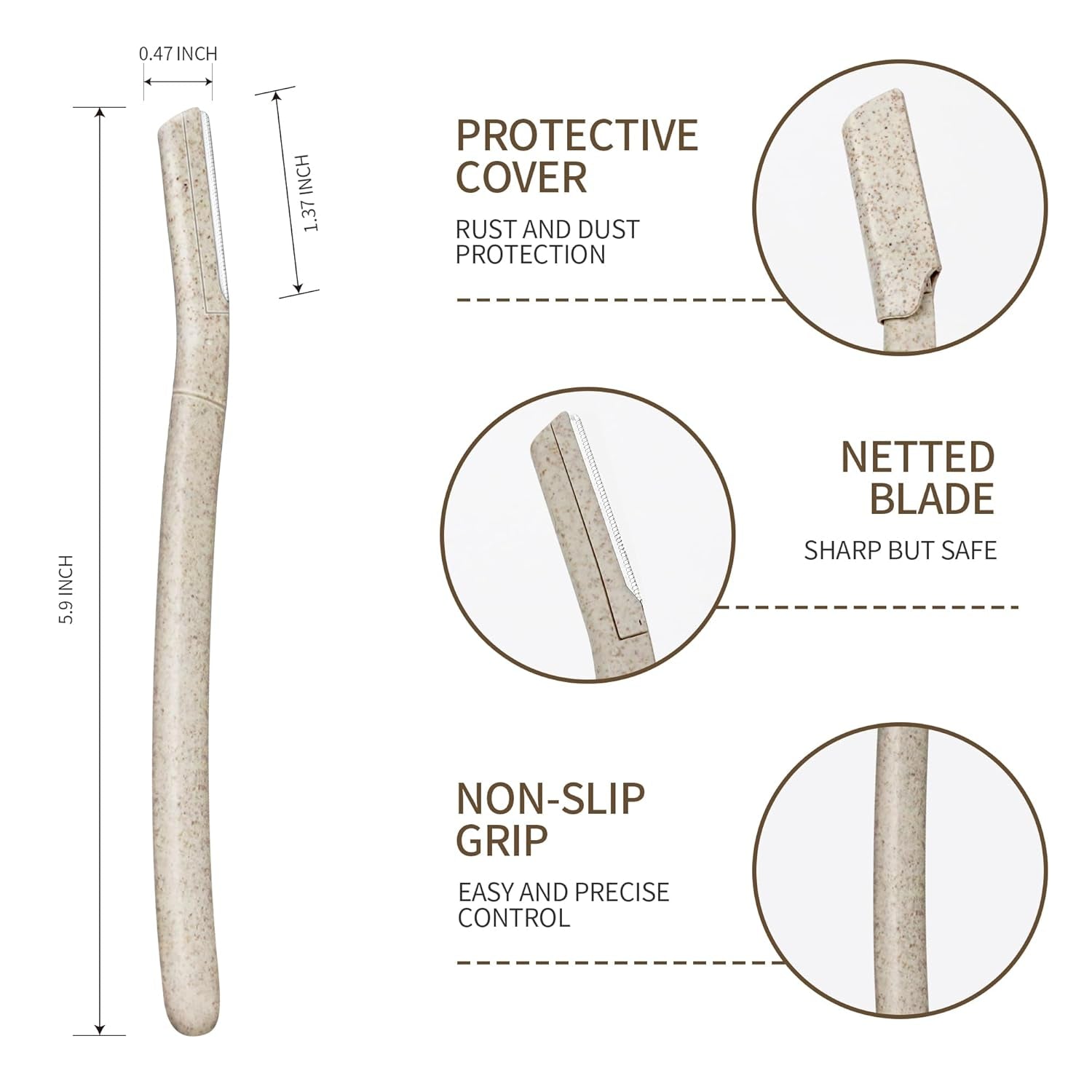 6-Pack Eyebrow Razor for Women, Beige | Dermaplane Facial Razor for Face, Hair Trimmer Face Razor for Body Use, Multipurpose Facial Hair Removal, Disposable Blades