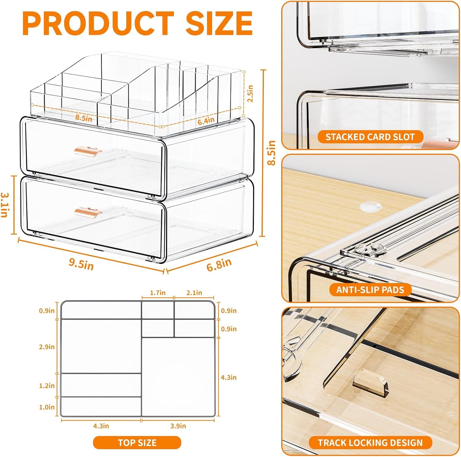 Clear Acrylic Makeup Organizers Countertop for Dresser,Desk,Bathroom Vanity,3 Tier Stackable Make up Holders and Makeup Cabinet,Tiered Cosmetic Storage and Make up Containers for Palette,Brush