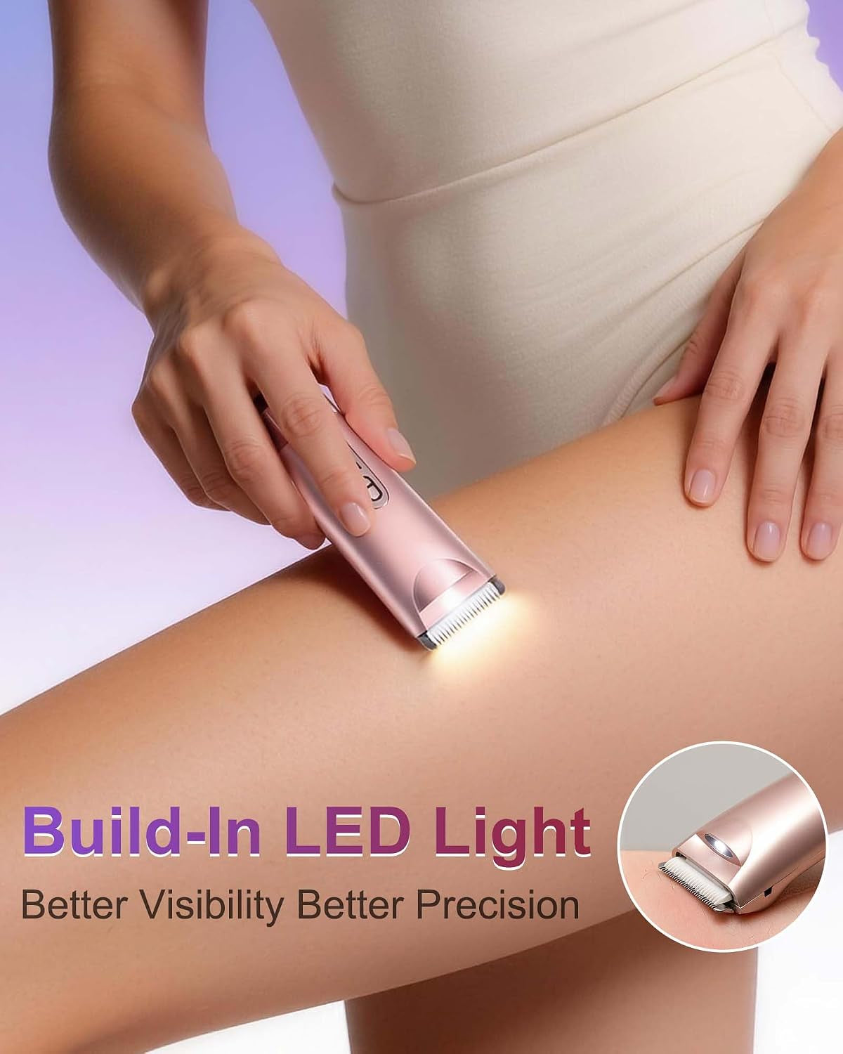 Bikini Trimmer for Women with LED Light, Dual Head Electric Razors for Women for Bikini Line, Face, Legs & Underarms, Waterproof Electric Shaver for Women, Rechargeable Grooming Trimmer