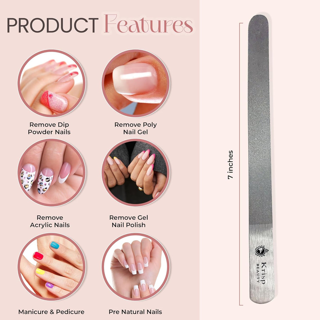 Stainless Steel Diamond Deb Nail File Manicure Pedicure Metal 7" Inch, Toenail Fingernail Files for Women Double Sided Dust Coating Suitable for Natural or Acrylic Nails (Pack of 2) by