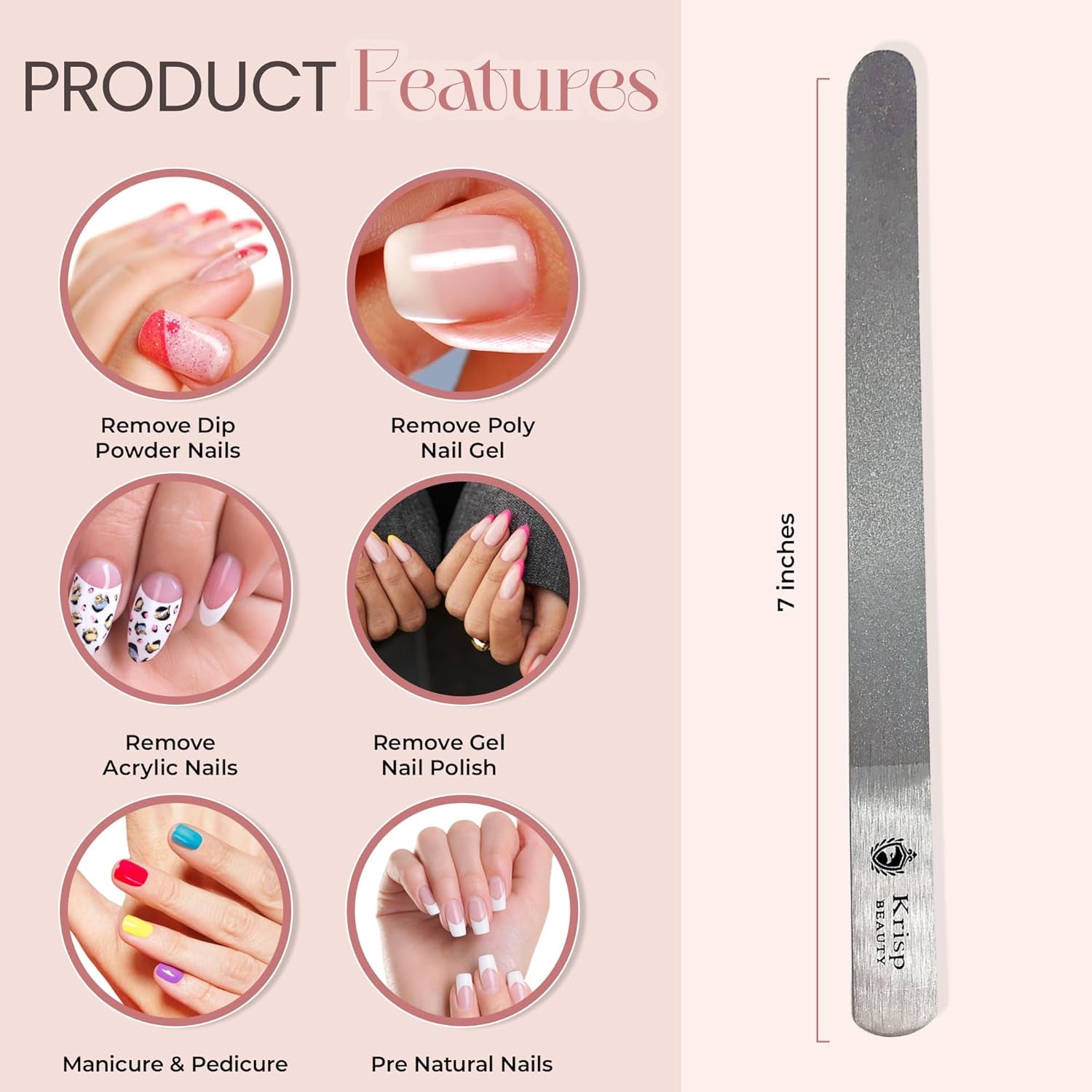 Stainless Steel Diamond Deb Nail File Manicure Pedicure Metal 7" Inch, Toenail Fingernail Files for Women Double Sided Dust Coating Suitable for Natural or Acrylic Nails (Pack of 2) by