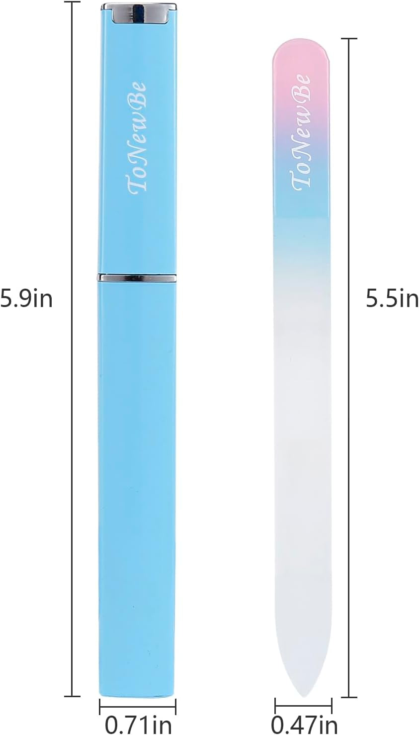 Glass Nail File in Case, Glass Fingernail File, Czech File, Double-Sided Etched Nail File for Nail Art & Nail Care, Christmas Gifts Stocking Stuffers (Pink-Blue)