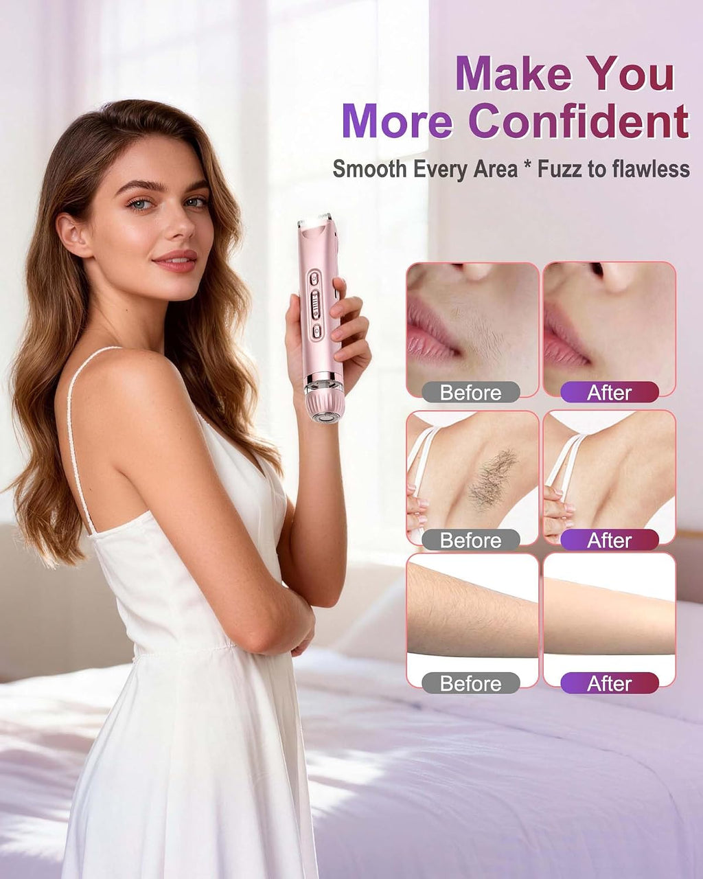 Bikini Trimmer for Women with LED Light, Dual Head Electric Razors for Women for Bikini Line, Face, Legs & Underarms, Waterproof Electric Shaver for Women, Rechargeable Grooming Trimmer