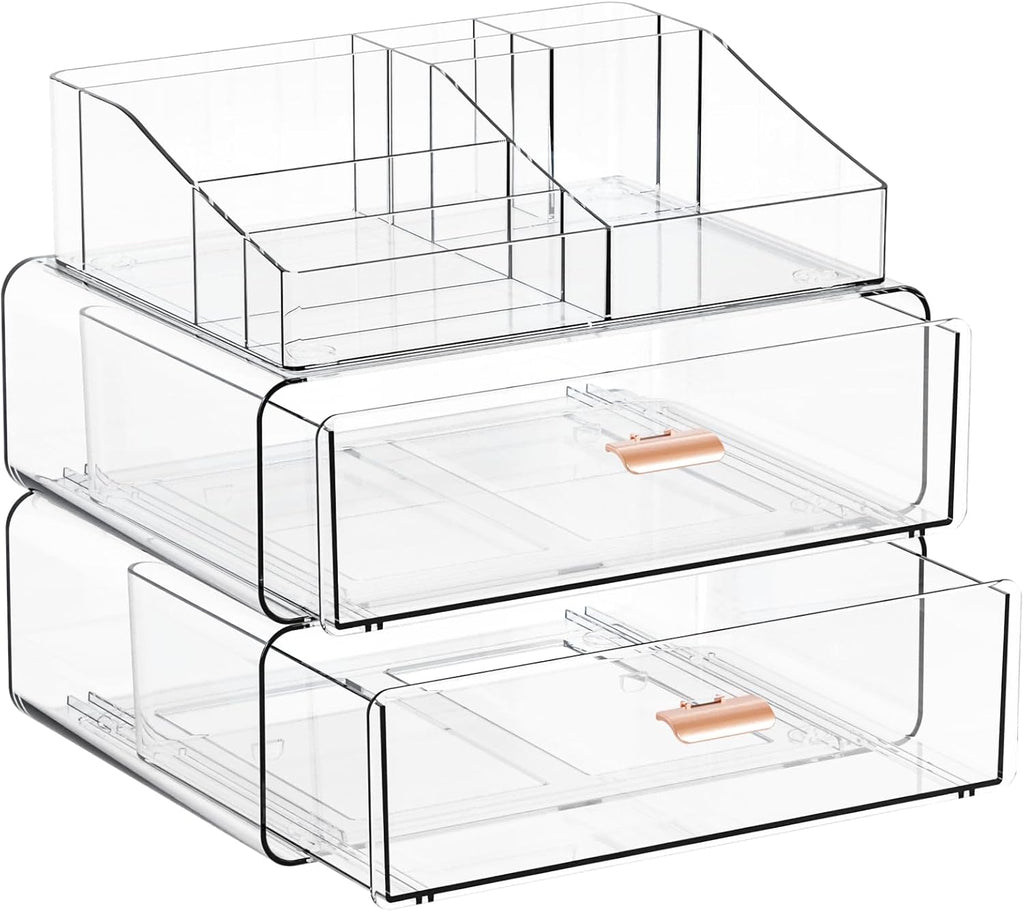 Clear Acrylic Makeup Organizers Countertop for Dresser,Desk,Bathroom Vanity,3 Tier Stackable Make up Holders and Makeup Cabinet,Tiered Cosmetic Storage and Make up Containers for Palette,Brush