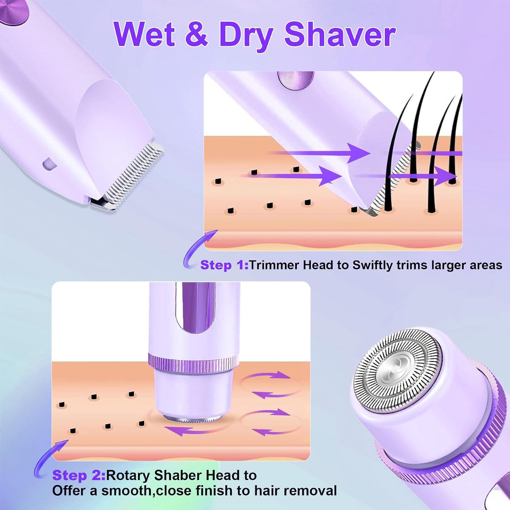 2026 Cordless Waterproof Bikini Trimmer for Women - Painless 2-in-1 Electric Shaver for Face, Body & Private Areas with LCD Display