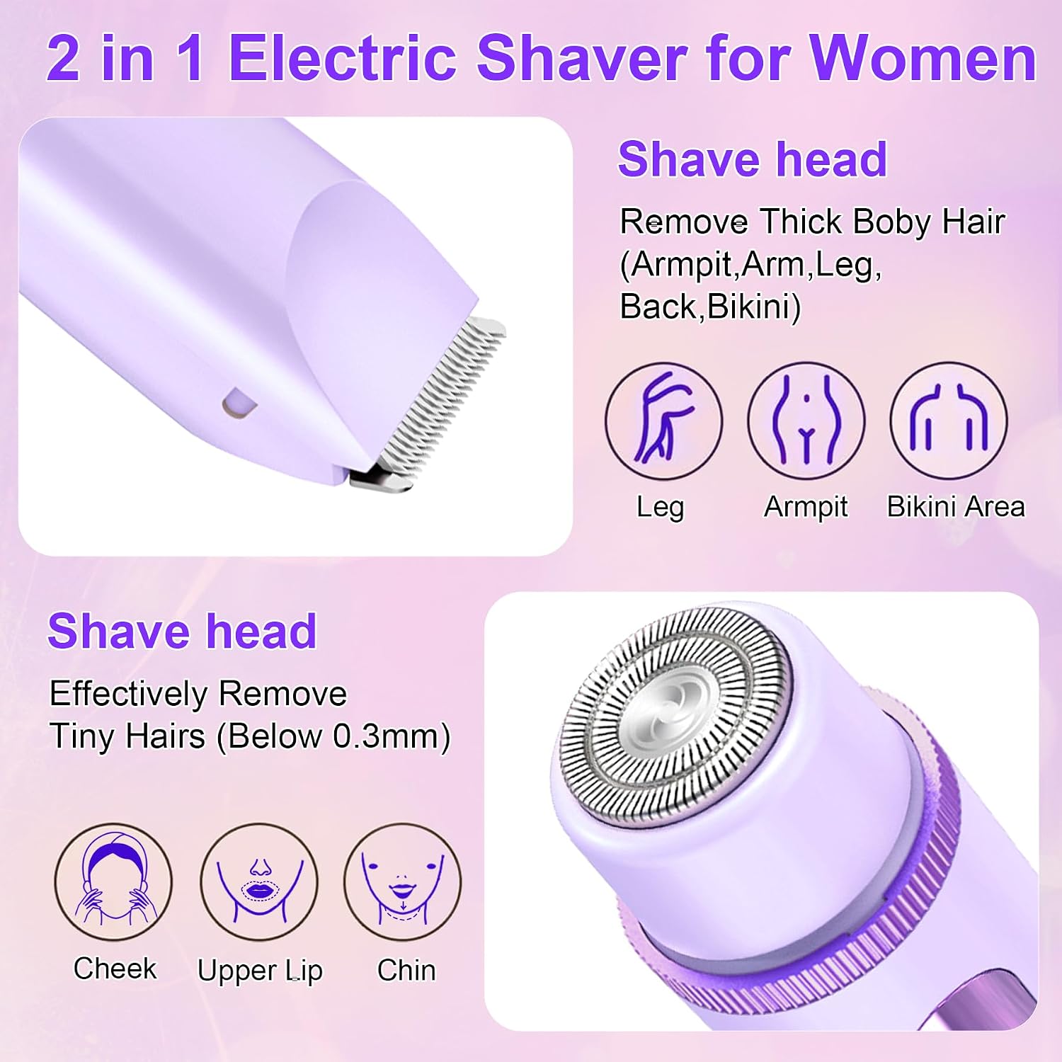 2026 Cordless Waterproof Bikini Trimmer for Women - Painless 2-in-1 Electric Shaver for Face, Body & Private Areas with LCD Display