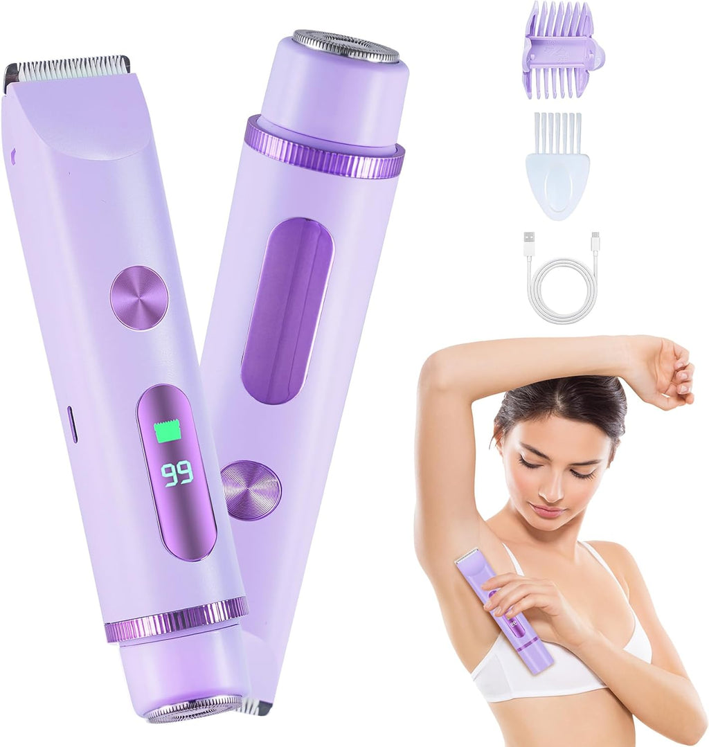 2026 Cordless Waterproof Bikini Trimmer for Women - Painless 2-in-1 Electric Shaver for Face, Body & Private Areas with LCD Display