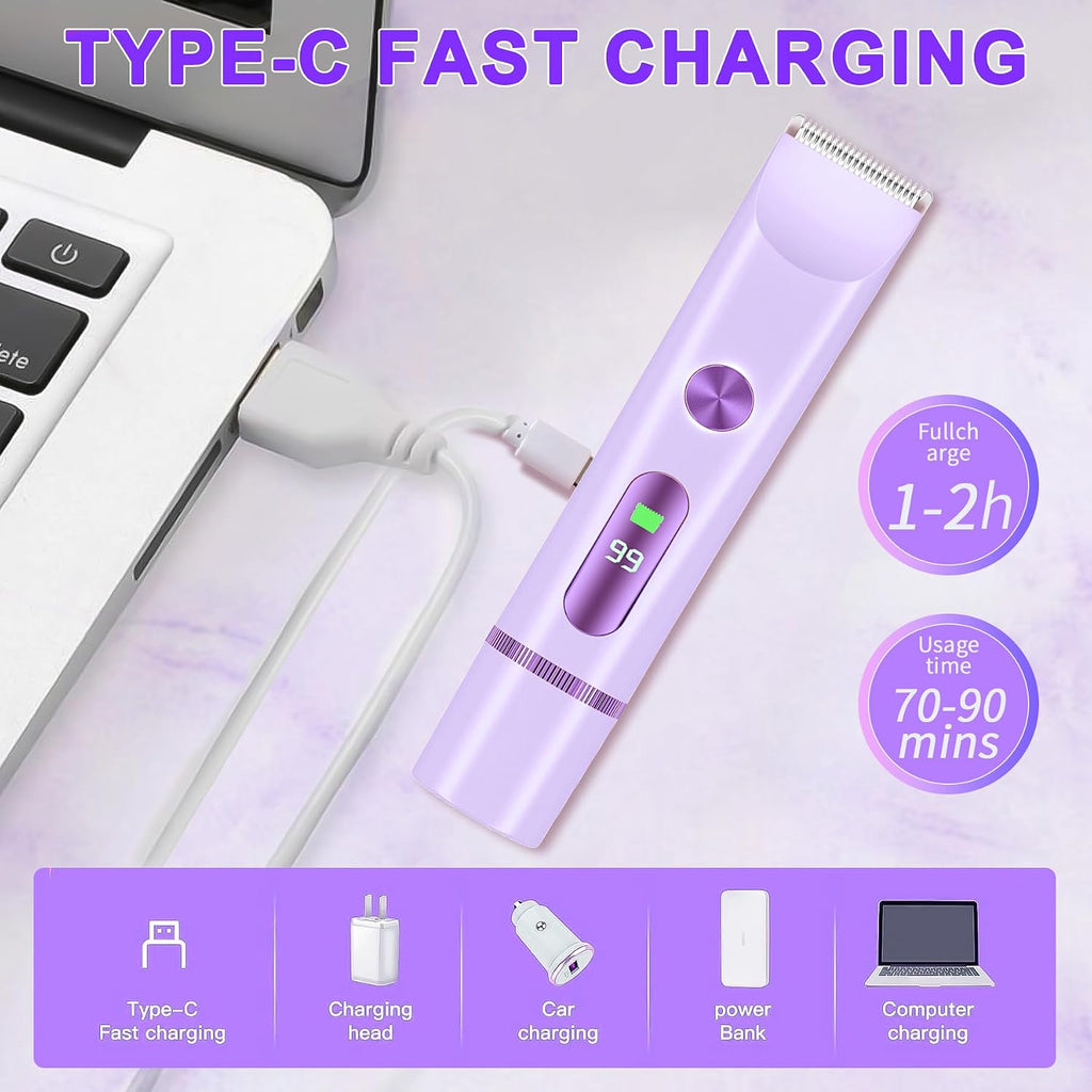 2026 Cordless Waterproof Bikini Trimmer for Women - Painless 2-in-1 Electric Shaver for Face, Body & Private Areas with LCD Display