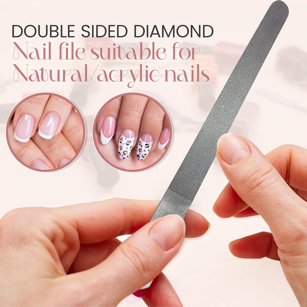 Stainless Steel Diamond Deb Nail File Manicure Pedicure Metal 7" Inch, Toenail Fingernail Files for Women Double Sided Dust Coating Suitable for Natural or Acrylic Nails (Pack of 2) by