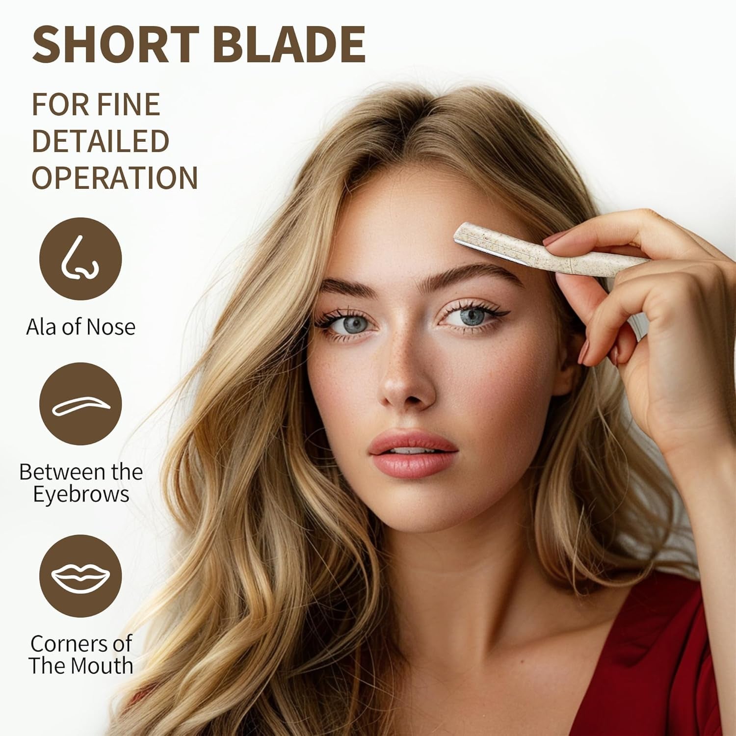 6-Pack Eyebrow Razor for Women, Beige | Dermaplane Facial Razor for Face, Hair Trimmer Face Razor for Body Use, Multipurpose Facial Hair Removal, Disposable Blades