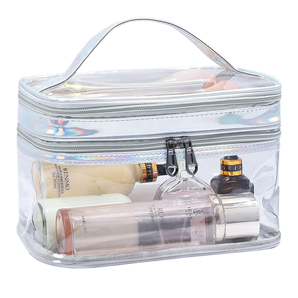 Clear Cosmetic Bag Dual Layer Travel Toiletry Bags Make up Organizer Waterproof Brushes Holder