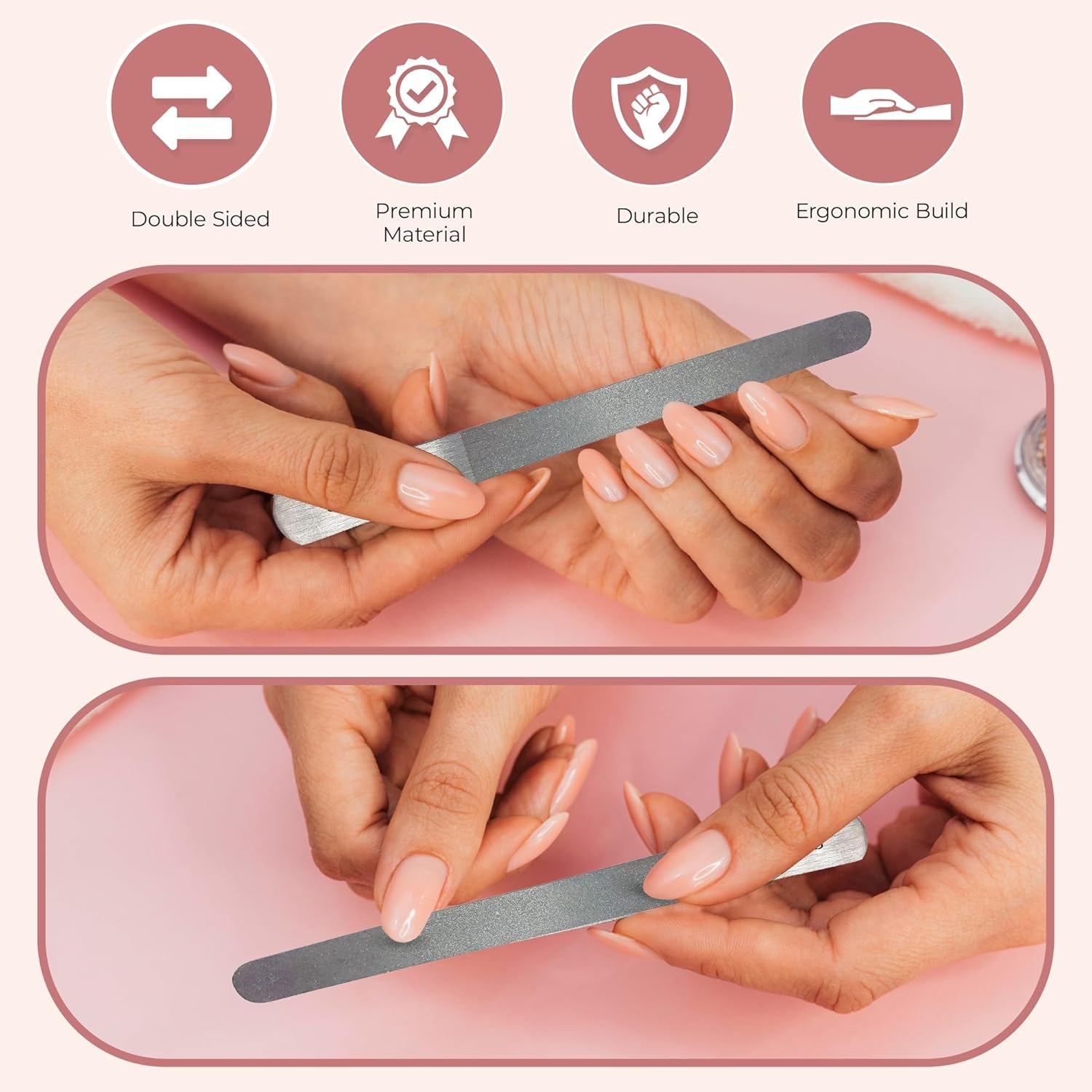 Stainless Steel Diamond Deb Nail File Manicure Pedicure Metal 7" Inch, Toenail Fingernail Files for Women Double Sided Dust Coating Suitable for Natural or Acrylic Nails (Pack of 2) by