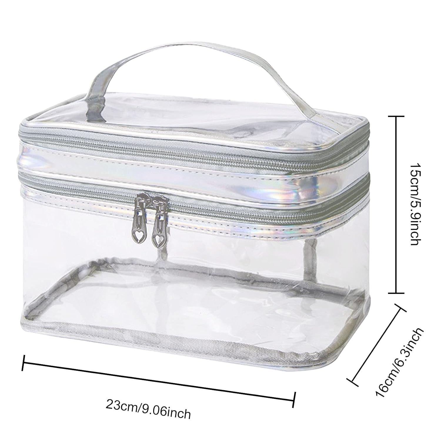 Clear Cosmetic Bag Dual Layer Travel Toiletry Bags Make up Organizer Waterproof Brushes Holder