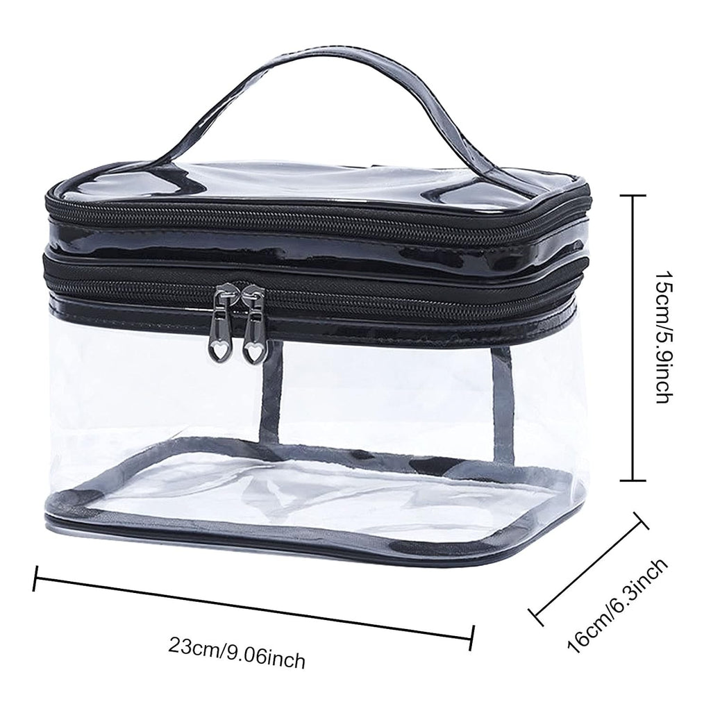 Clear Cosmetic Bag Dual Layer Travel Toiletry Bags Make up Organizer Waterproof Brushes Holder Black