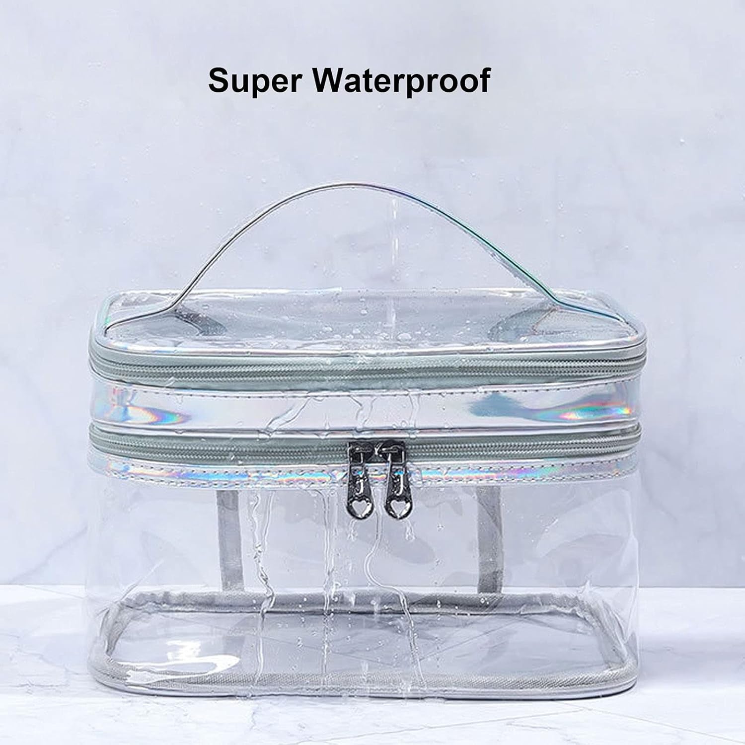 Clear Cosmetic Bag Dual Layer Travel Toiletry Bags Make up Organizer Waterproof Brushes Holder