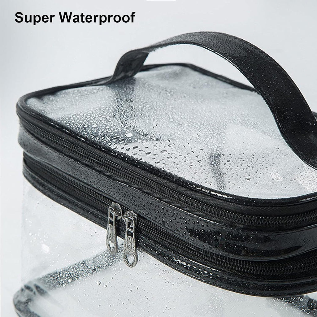 Clear Cosmetic Bag Dual Layer Travel Toiletry Bags Make up Organizer Waterproof Brushes Holder Black