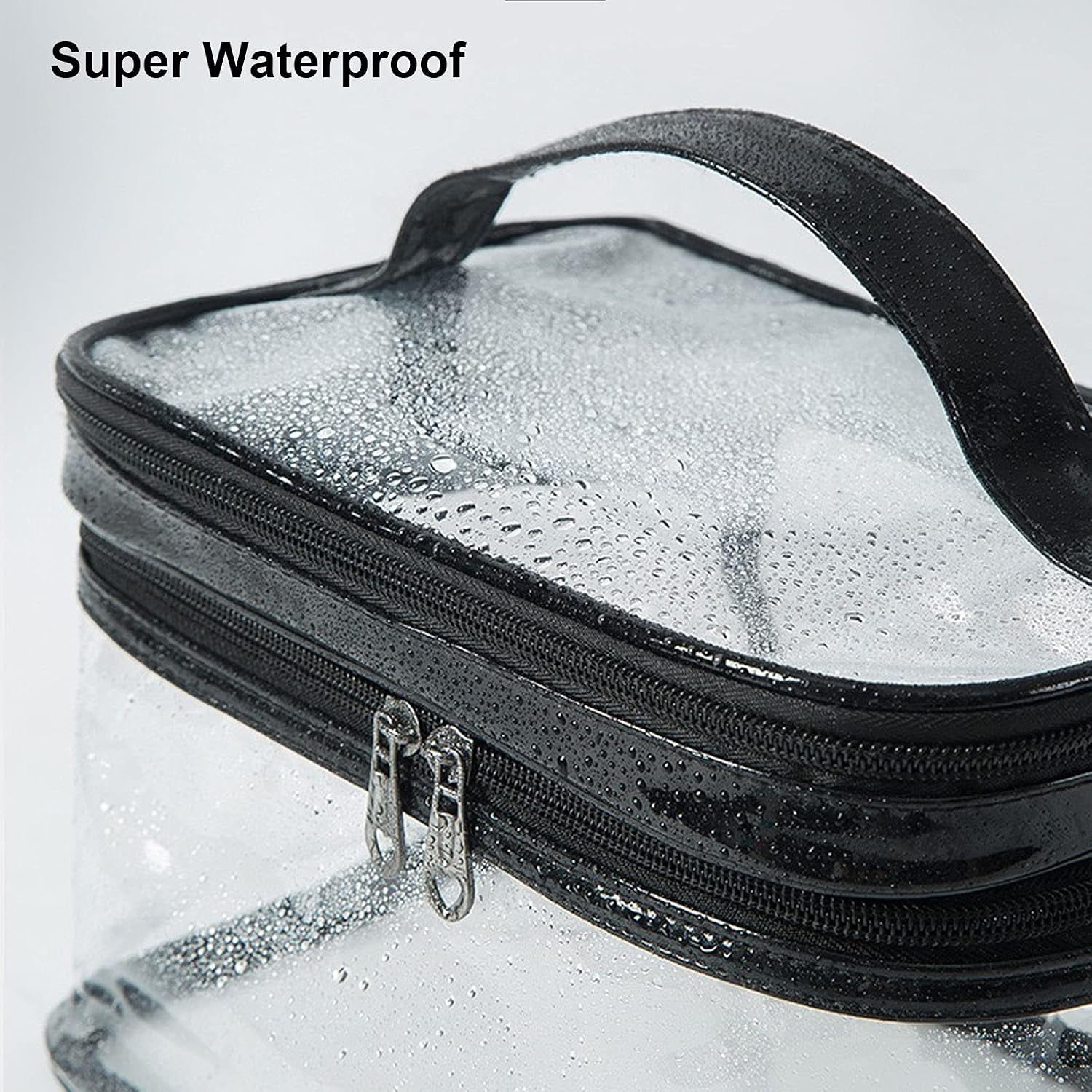 Clear Cosmetic Bag Dual Layer Travel Toiletry Bags Make up Organizer Waterproof Brushes Holder Black